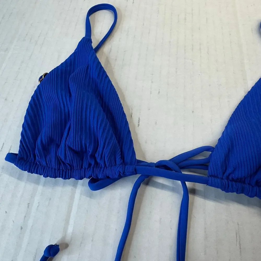 L*Space Pointelle Rib Brittany Bikini Top Royal Blue Triangle Swimwear NWT Small
